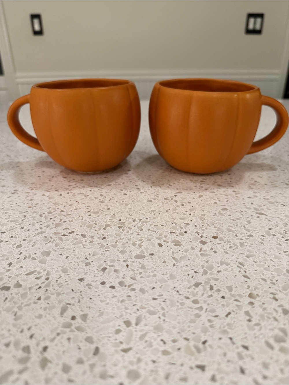 Pottery Barn Orange Pumpkin Ceramic Mug, Set of 2